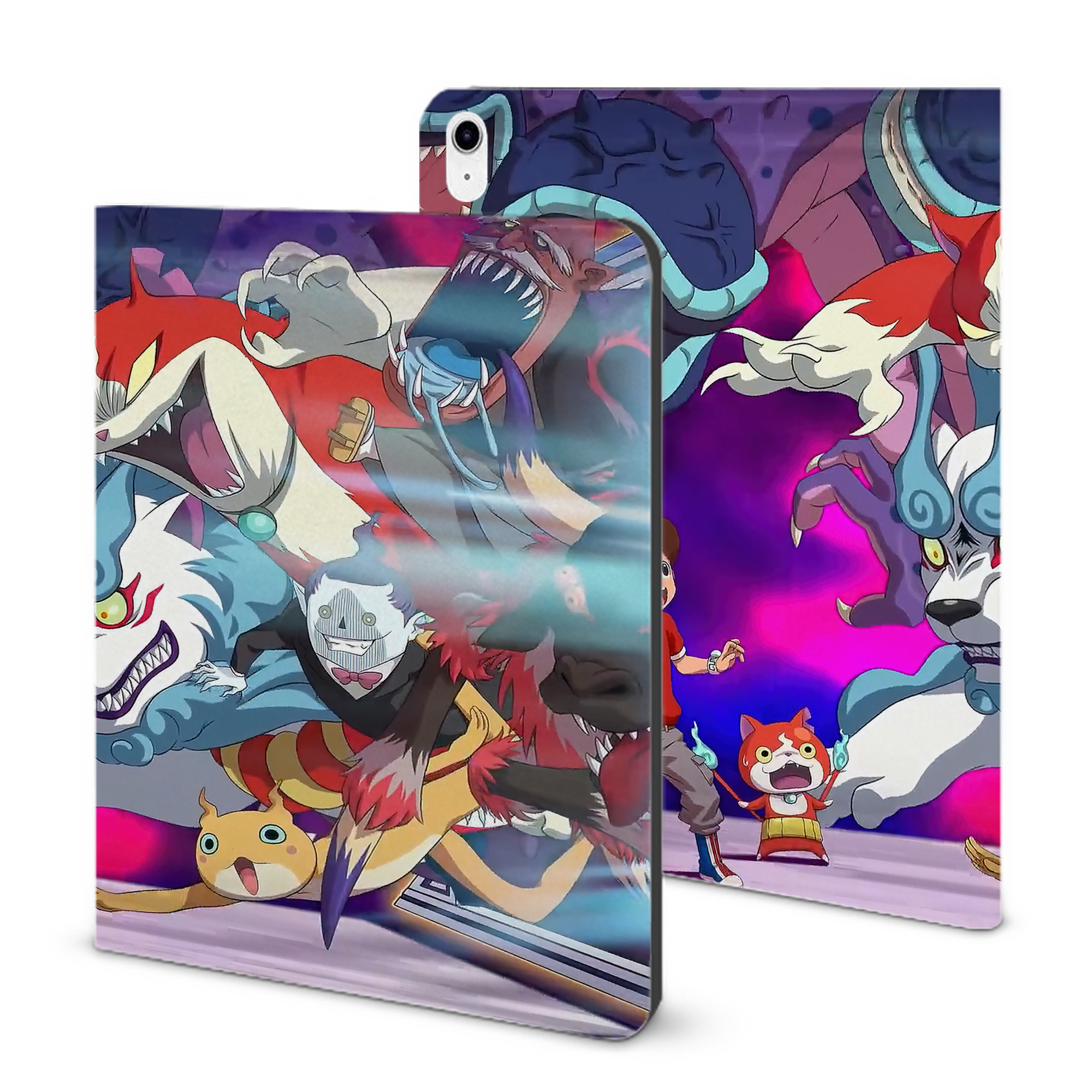 （画像用） 妖怪ウォッチ Yo-kai Watch IPad ケース ブック型 PUレザー TPU 耐衝撃 軽量 薄型 ペン収納なし 全面保護 IPad 各モデル対応